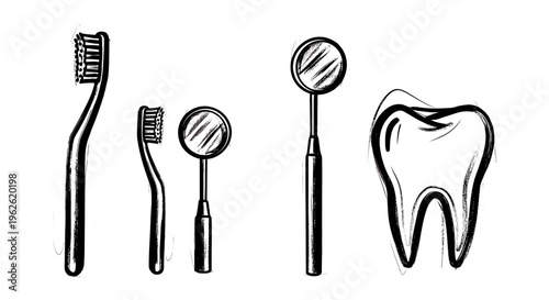 Dental Tools and Tooth Illustration