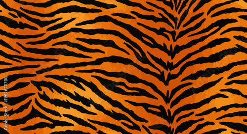 Vibrant orange and black striped tiger fur pattern, showcasing the beautiful wild animal skin texture, perfect for background designs and exotic themed projects