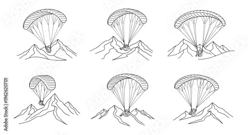 Paragliding Over Mountains Line Art