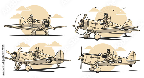 Vintage Aircraft and Pilots Collage