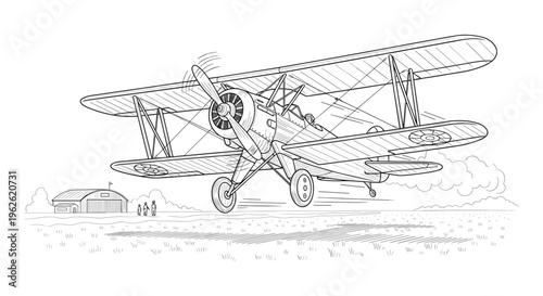 Vintage Biplane Taking Off