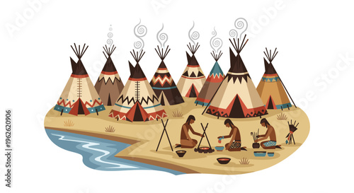 Native American Village Scene
