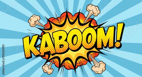 Kaboom comic speech bubble with explosion effect.