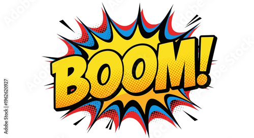 Boom comic book explosion sound effect graphic.