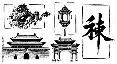 Chinese Dragon and Architecture Art