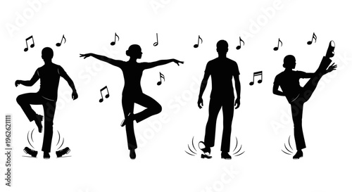 Dance Silhouettes With Music Notes