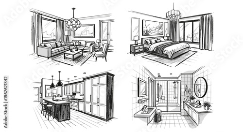 Interior Design Sketches Collage