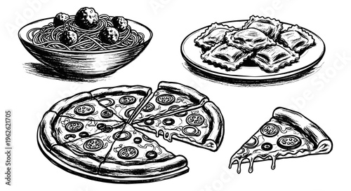 Italian Food Assortment Sketch