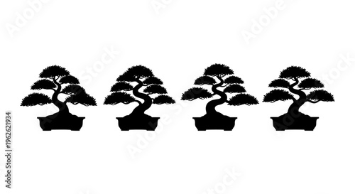 Four Bonsai Tree Silhouettes