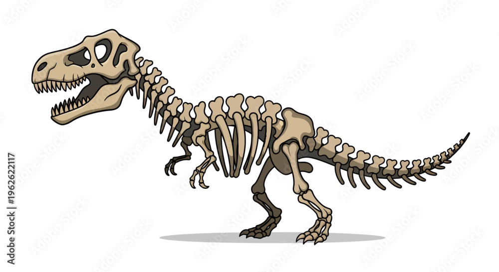 Fototapeta premium Stylized dinosaur skeleton illustration, showcasing prehistoric representation with cartoonish