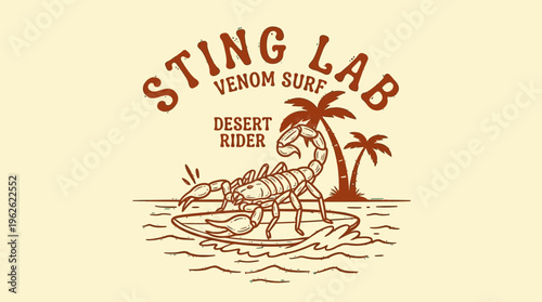 Scorpion surfing on a board.