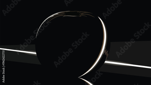Minimalist Black Sphere with Curved Light Reflection on Dark Surface