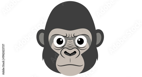 Stylized gorilla illustration displaying a serious expression on a white background