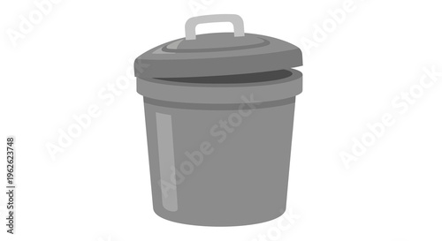 Stylized gray trash can illustration with slightly open lid on a plain background