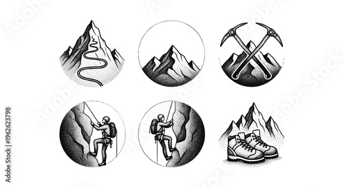 Mountain Climbing Icons Set