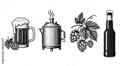Beer Making Elements Vintage Style