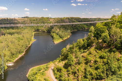 Suspension bridge Titan RT above Wendefurth reservoir, Saxony-Anhalt state, Germany