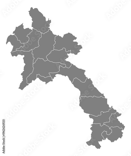 Laos grey fill with white borders map vector graphic illustration geography silhouette shape national border design isolated transparent background political territory cartography atlas eps