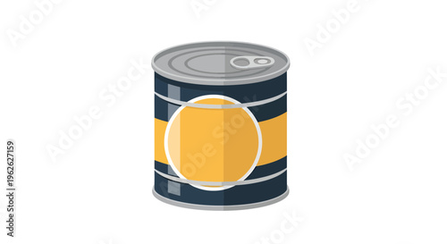 Stylized metal food can illustration with label and pull tab closure system