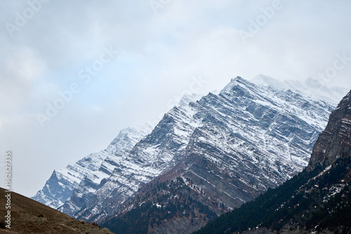 mountain peaks in the snow