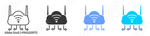 cloud network icon set multiple style collection	