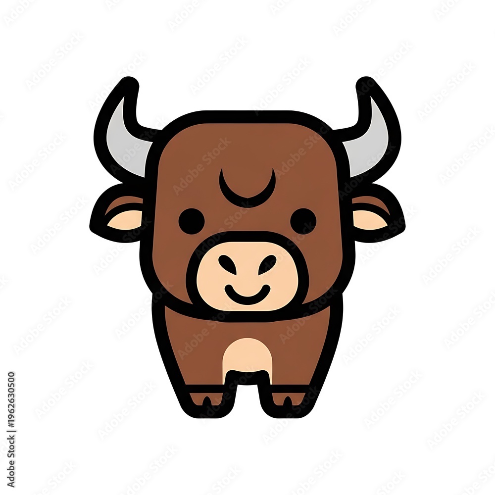 Fototapeta premium Brown cartoon bull with horns.