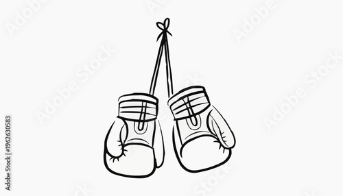 Boxing gloves illustration hanging by laces sports equipment symbol of competition and strength