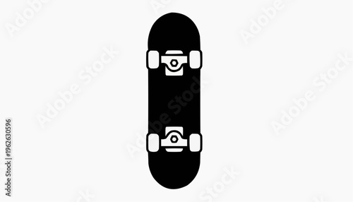 Skateboard illustration top view with deck trucks and wheels in minimal black and white design