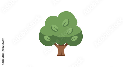 Stylized tree with lush foliage and a sturdy trunk against a bright white backdrop