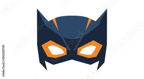 Stylized superhero face mask design, minimal geometrical abstraction and color contrast for