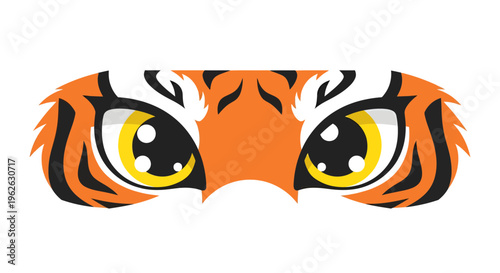 Stylized tiger's gaze, bold orange fur and hypnotic eyes, conveying raw intensity and animalistic