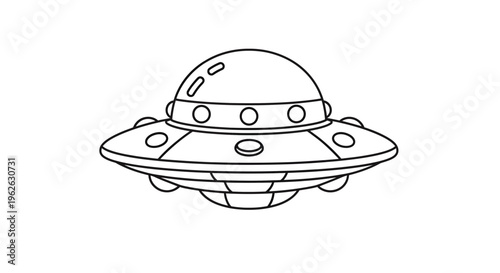 Stylized uncolored drawing of a spaceship with a rounded top and ring details