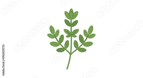 Stylized vector graphic portraying a leafy botanical sprig on plain background