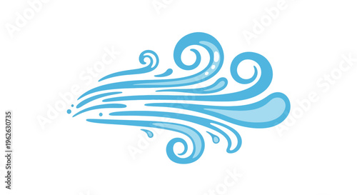Stylized vector graphic representing blue movement and flow with curved shapes