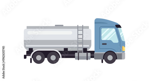 Stylized vector illustration of a blue and gray tanker truck for transporting liquids