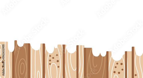 Stylized wooden fence illustration with varying heights and unique grain patterns