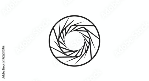 Camera lens icon rotates on white background with graphic design