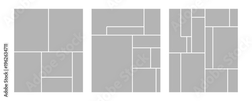 Set of collage grid manga comic storyboard layout panel blank template. Empty page frame for comic book, photo collage, poster, flyer. Vector illustration