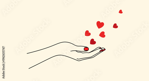 Hand Releasing Red Hearts into Air.