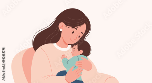 A woman is sitting and breastfeeding a baby indoors with care and love.