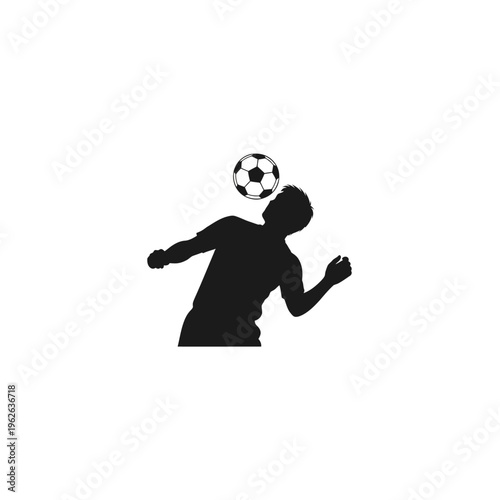 Dynamic silhouette of a soccer player heading the ball, illustrating skillful play and strategic athletic execution in a clean, minimalist design ideal for sports branding