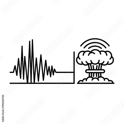 Nuclear explosion signal sound wave graphic.