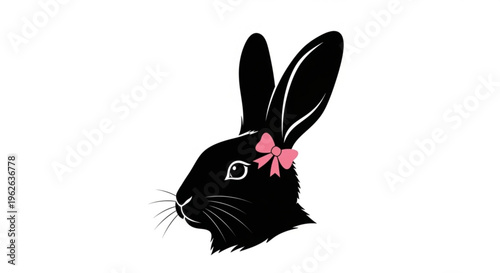 Easter Black Rabbit Portrait with Pink Bow