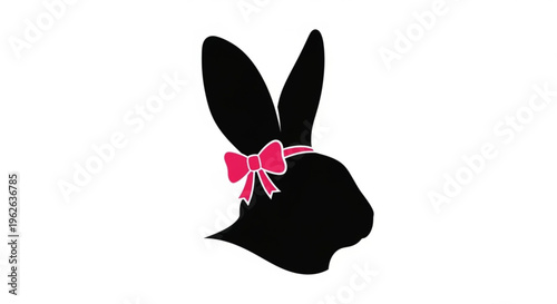 Elegant Black Rabbit Silhouette with Pink Bow