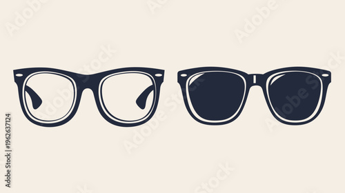 Two pairs of retro-style glasses, one pair tinted, set on a cream background