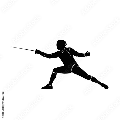 Silhouette of fencer in action pose.