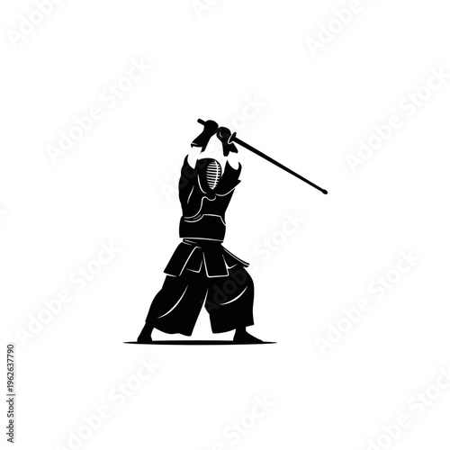 A samurai in a fighting stance.