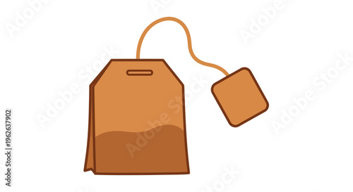 Tea bag illustration, vector style graphic, for tea and beverage concepts.