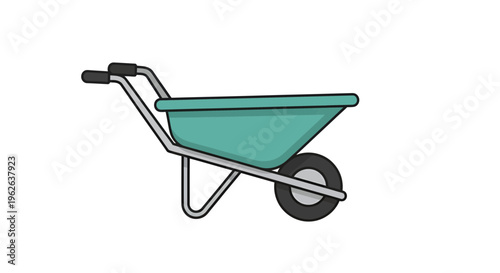 Teal garden wheelbarrow illustration on plain background for horticulture equipment promotion