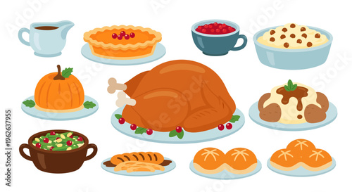 Thanksgiving Dinner Image, Illustration, Vector Graphic for Holiday Season